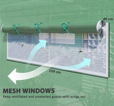 Outsunny 19.5' x 10' x 7.5' Walk-in Tunnel Greenhouse with 3 Roll-Up Doors and Large Mesh Windows, Outdoor Green House, Plant Hot House Tent with Galvanized Steel Frame, Green
