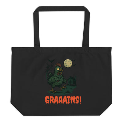 Sac fourre-tout grand format en coton bio - Poulet Zombie d'Halloween