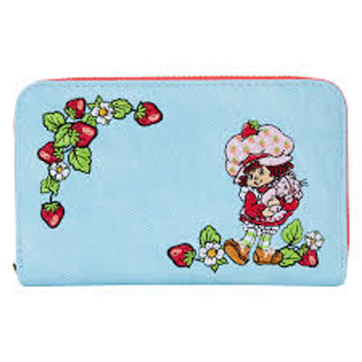 Portefeuille Loungefly Strawberry Shortcake à glissière, motif écossais en denim