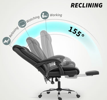 Alexis Executive Ergonomic Office Chair with Pet-Friendly Leather, Footrest and Swivel Recliner-Black