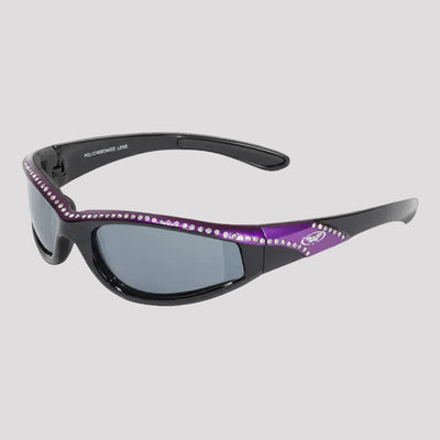 Lunettes de soleil de moto Global Vision Marilyn pour femmes avec strass. Lunettes de conduite Bling rembourrées en mousse avec verres miroirs incassables