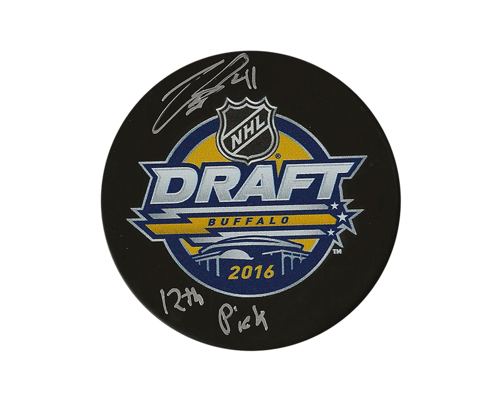Michael McLeod Palet de repêchage LNH 2016 autographié, avec l'inscription « 12th Pick »