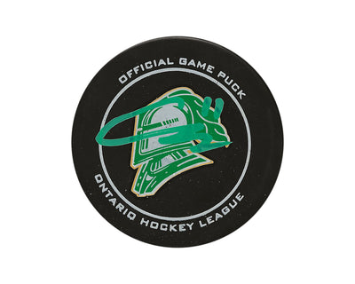 Palet de match officiel des London Knights autographié par Connor McMichael
