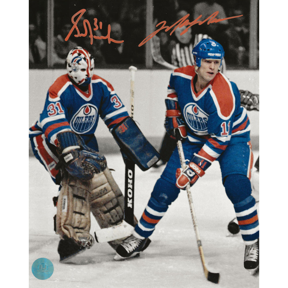 Photo 8x10 de Mark Messier et Grant Fuhr des Oilers d'Edmonton, dédicacée