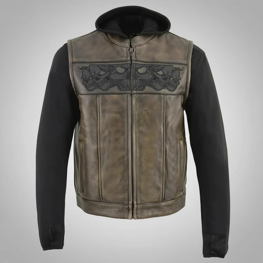 Gilet en cuir pour homme Route Ouverte avec tête de mort