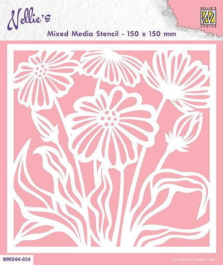 Nellie's Choice Pochoir Mixed Media Taille Carrée - Fleurs-1