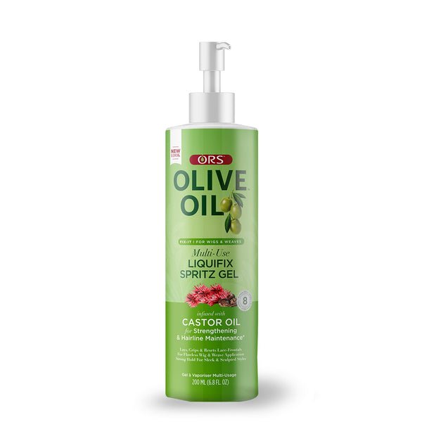 ORS Huile d'Olive FIX IT Liquifix Spritz Gel Infusé à l'Huile de Ricin Pour Renforcer et Entretenir la Ligne des Cheveux Tenue Forte 192 g