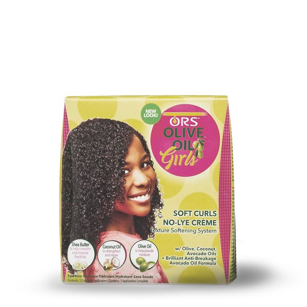 Kit Système Adoucissant Crème Sans Soude ORS Olive Oil Girls Soft Curls avec Huiles d'Olive, de Noix de Coco et d'Avocat