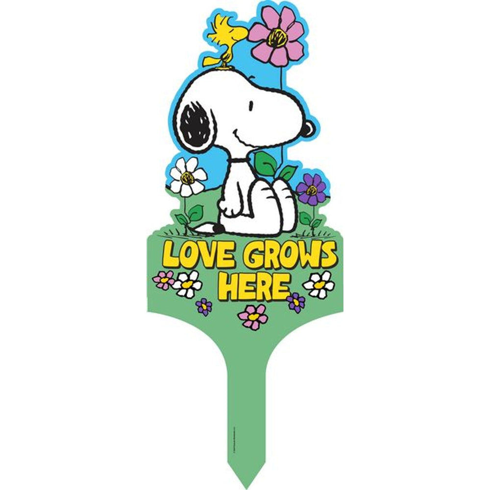 Panneau de jardin en bois « Love Grows Here » avec Snoopy des Peanuts