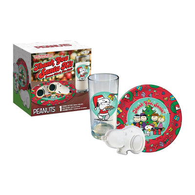 Trousse «Merci, Père Noël» des Peanuts (Verre, emporte-pièce et assiette)