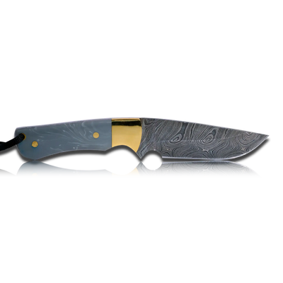 Couteau de chasse Kaito en acier Damas, lame de 4 pouces avec étui en cuir de première qualité