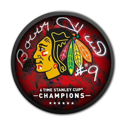 PALET DE HOCKEY DES BLACKHAWKS DE CHICAGO SIGNÉ PAR BOBBY HULL – ARTICLE DE COLLECTION, 6 FOIS CHAMPION DE LA COUPE STANLEY