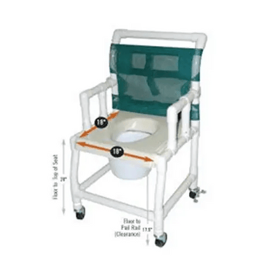 150HL Ezee Life Fauteuil de douche et de toilette à roulettes en PVC - Siège 18x18, Accoudoirs escamotables pour des transferts latéraux sécuritaires