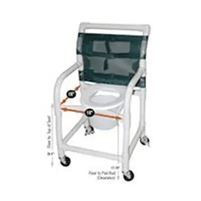 120HL Ezee Life Chaise de douche et d'aisance à roulettes en PVC - Accoudoirs fixes 18x18, Chaise d'aisance roulante légère pour les soins à domicile et en établissement