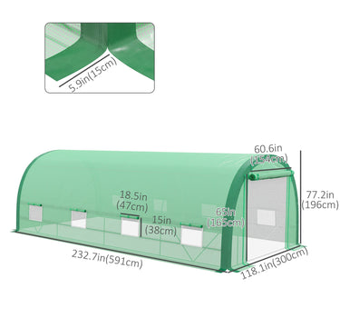Outsunny 19.5'x10'x6.5' Upgraded Tunnel Greenhouse Mesh Door Windows 15 Plant Labels Gloves Green