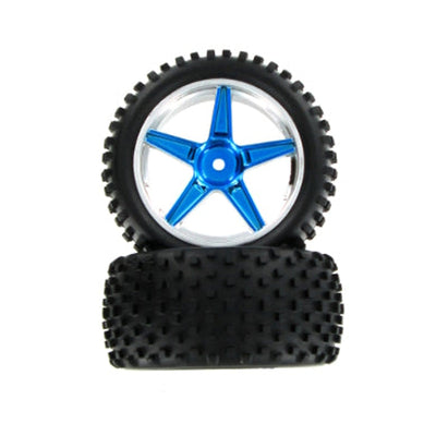 Pneus et Roues Arrière Redcat Pré-montés 1/10e Buggy (Bleu/Chrome)(1paire)