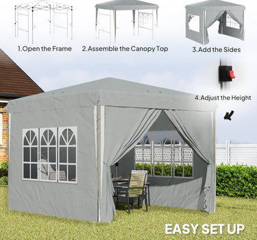 Outsunny 10' x 10' Pop-Up Canopy Tent with Sidewalls, Height-Adjustable, Carry Bag Included, for Outdoor, Garden, Patio, Light Grey