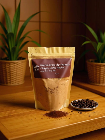 Sacred Grounds : Mocha au café biologique au chaga (sans sucre, sans produits laitiers)