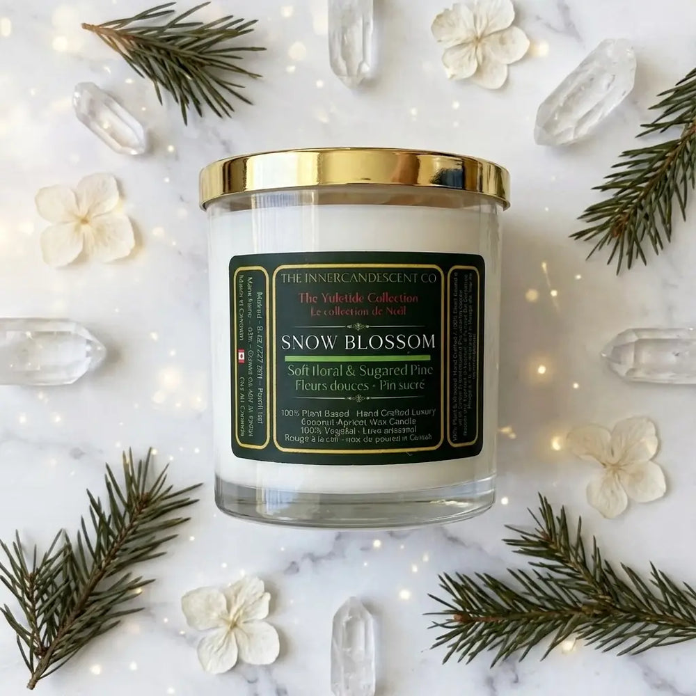 FLEUR DE NEIGE | Bougie de luxe en cire de noix de coco et d'abricot, aux arômes floraux doux pour l'hiver