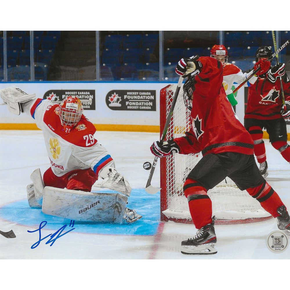 Photo 8x10 de Logan Stankoven, dédicacée, de l'équipe Canada (format panoramique)