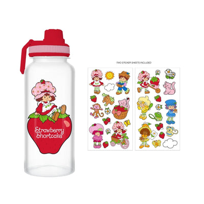 Bouteille d'eau réutilisable en plastique Fraise-Fraise 32 oz avec ensemble d'autocollants