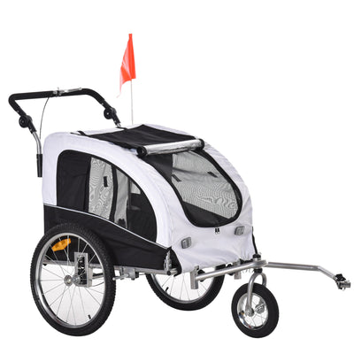 Remorque de vélo pour chien Aosom Elite II 2-en-1 Poussette pour animaux de compagnie Chariot de transport de marchandises Attache pour le voyage, blanc
