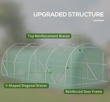 Outsunny 19.5'x10'x6.5' Upgraded Tunnel Greenhouse Mesh Door Windows 15 Plant Labels Gloves Green