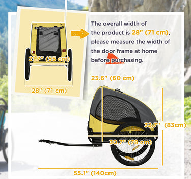 Aosom Medium Dog Bike Trailer with Hitch Coupler Quick Release Wheels Reflectors Flag Yellow