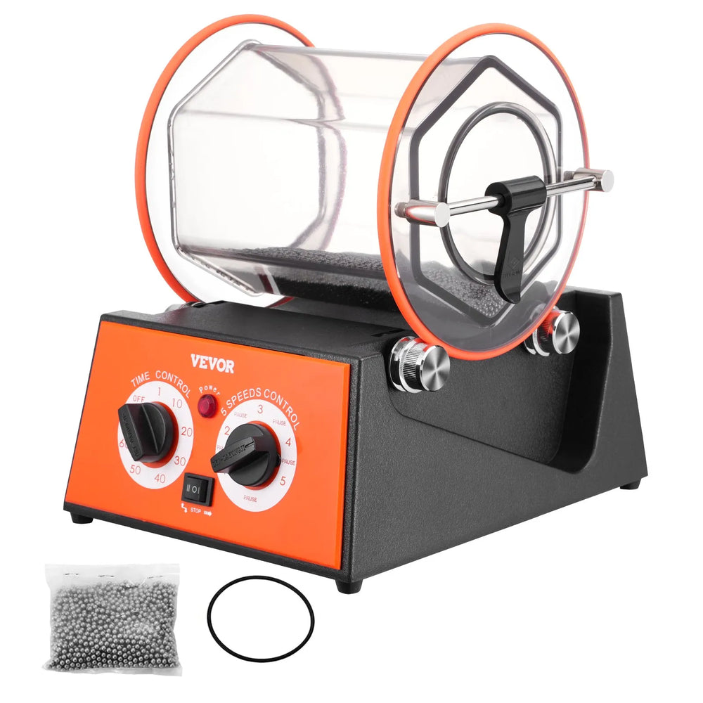VEVOR Polisseuse à Bijoux, Tumbler Rotatif Mini de 5 kg avec Minuterie de 0 à 60 minutes, Finisseur Rotatif à 5 vitesses pour Polissage, Meulage, Tamponnage de Gemmes, Bijoux et Pièces de Monnaie