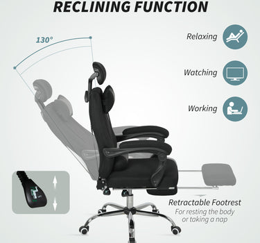 Brady Ergonomic Executive High Back Office Chair with Footrest and Lumbar Support-Black