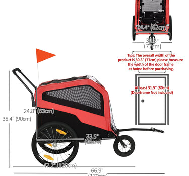 Aosom 2-in-1 Dog Bike Trailer for Large Dogs, Red