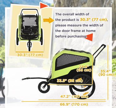 Aosom 2-in-1 Large Green Dog Bike Trailer Pet Carrier Stroller for Cycling Outdoor Travel