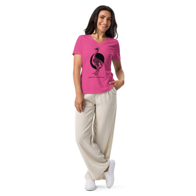T-shirt à col en V ample pour femme, motif squelette de poulet rétro
