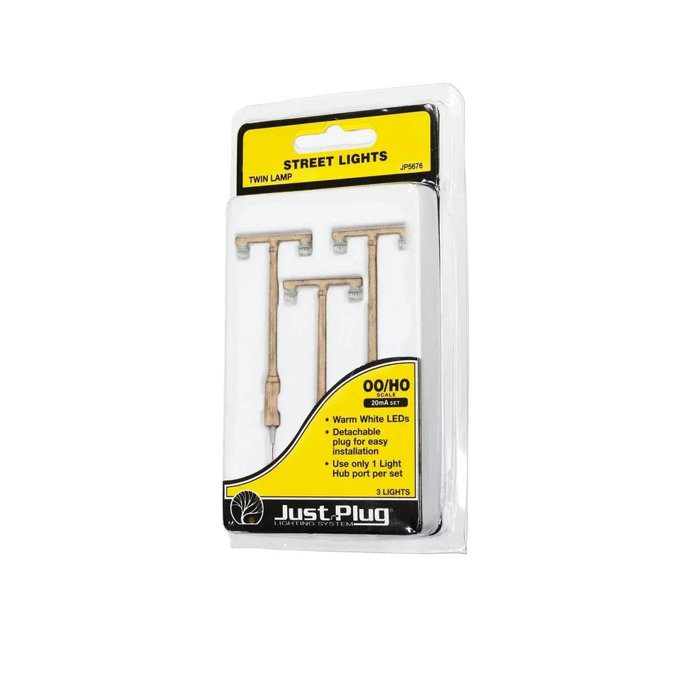 Système d'éclairage "Just Plug" Woodland Scenics, Lampadaire Métallique Double, Paquet de 3