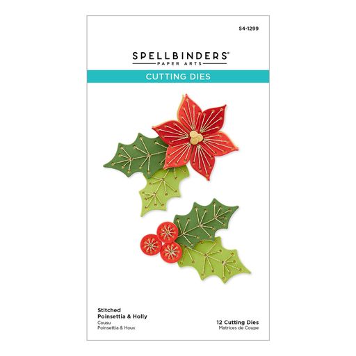 Matrices de découpe poinsettia et houx cousus - Collection de Noël